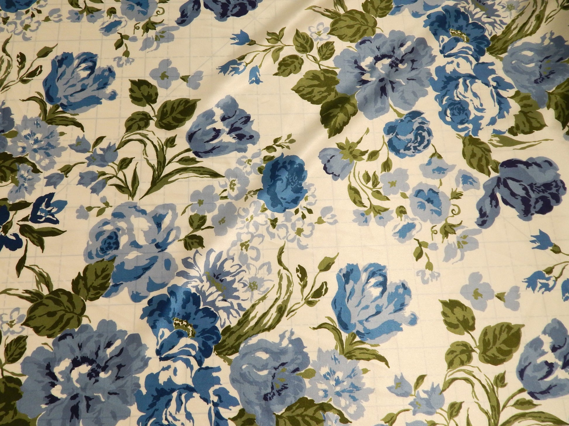 blue and white floral silk charmeuse