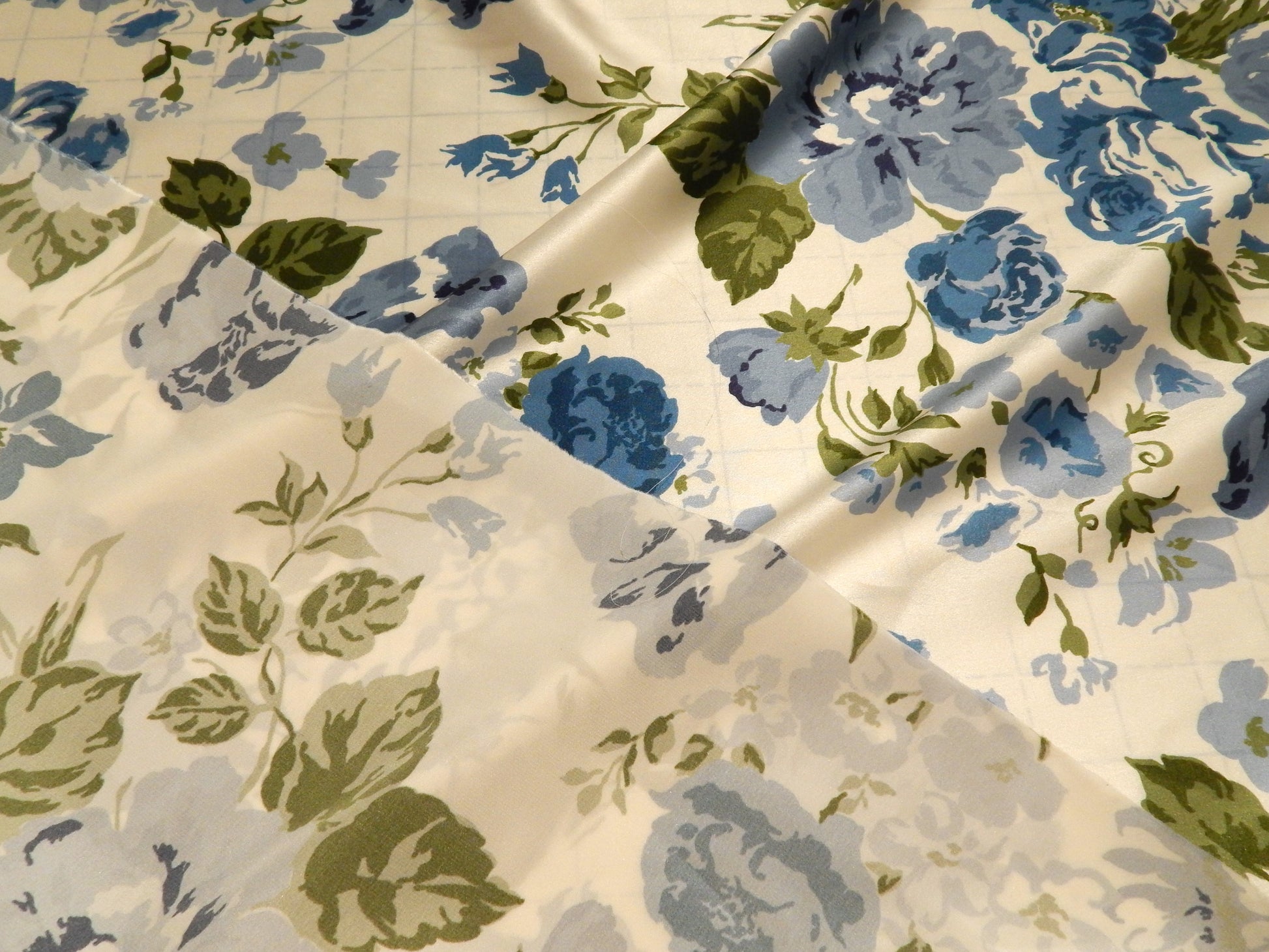 white and blue deadstock silk fabric