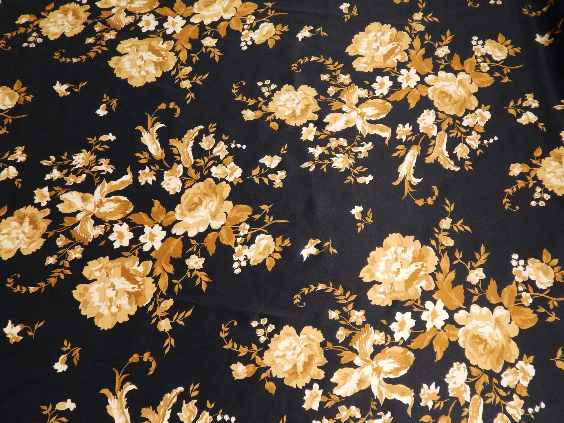 navy and gold floral silk fabric