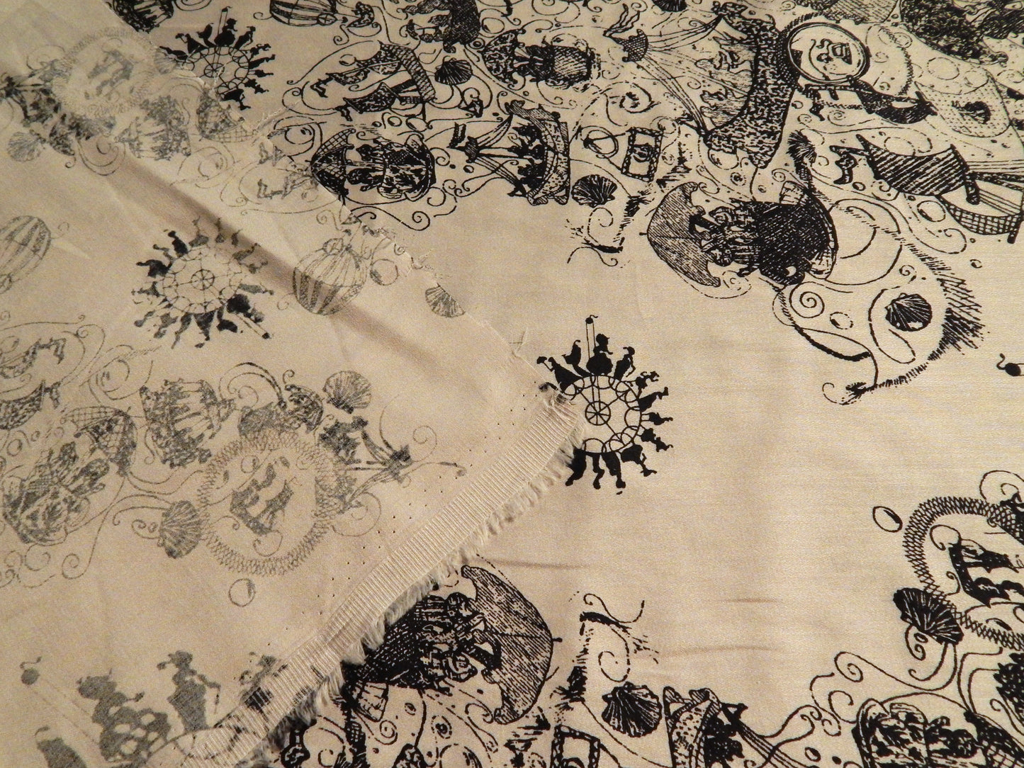 gray and black circus toile cotton fabric