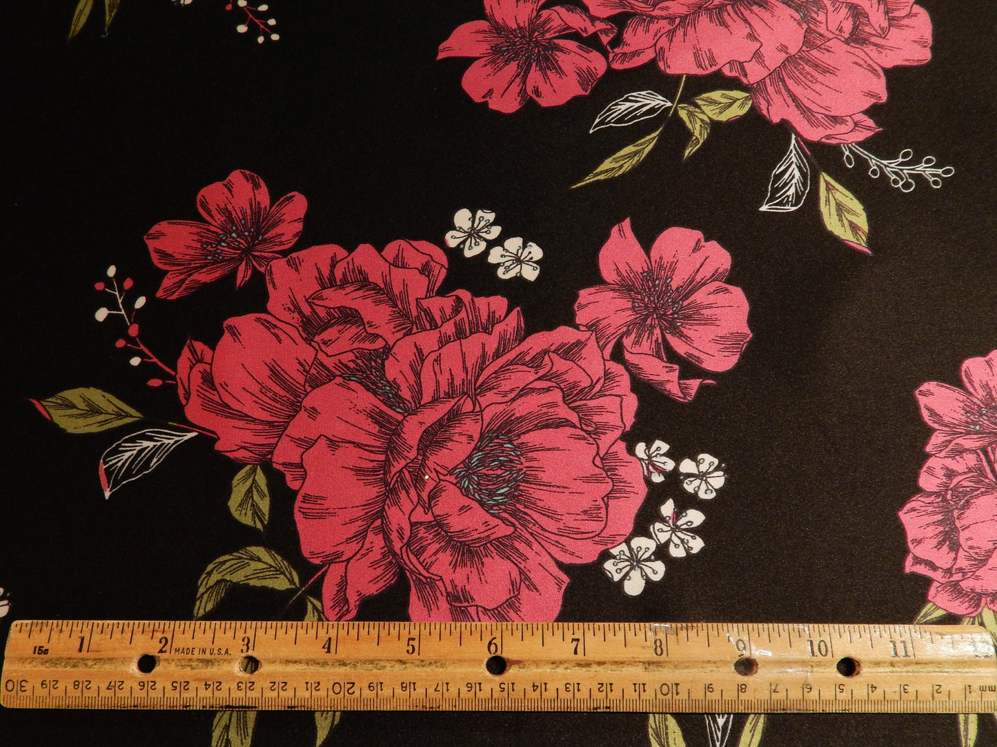 modern vintage black and pink floral fabric