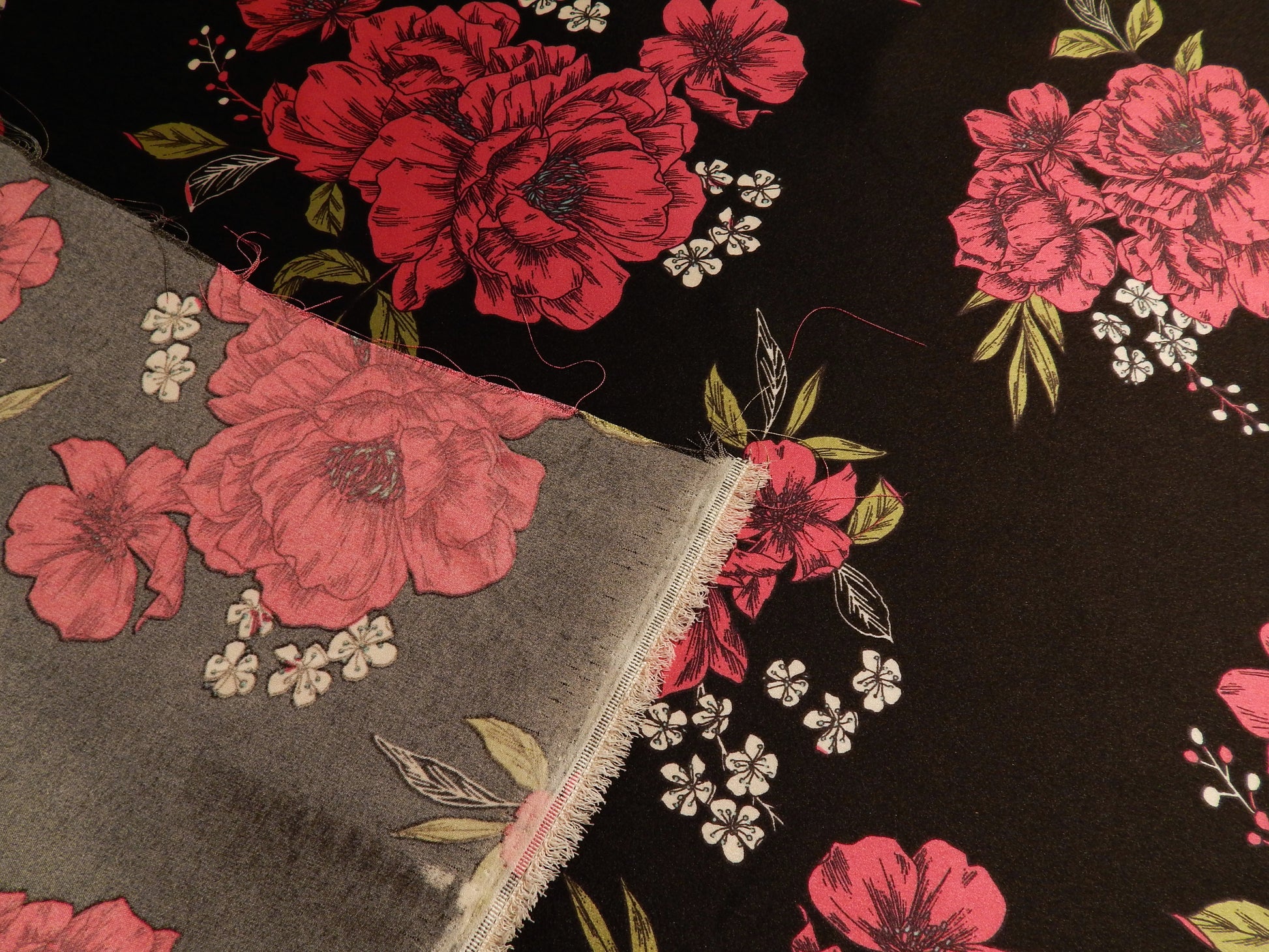 large print floral high contrast charmeuse fabric