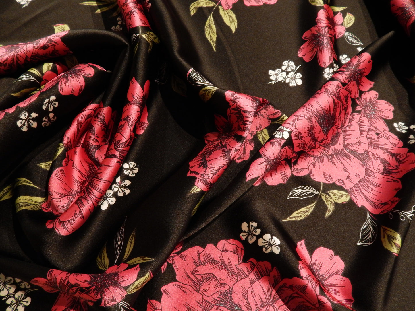 pink peonies charmeuse fabric