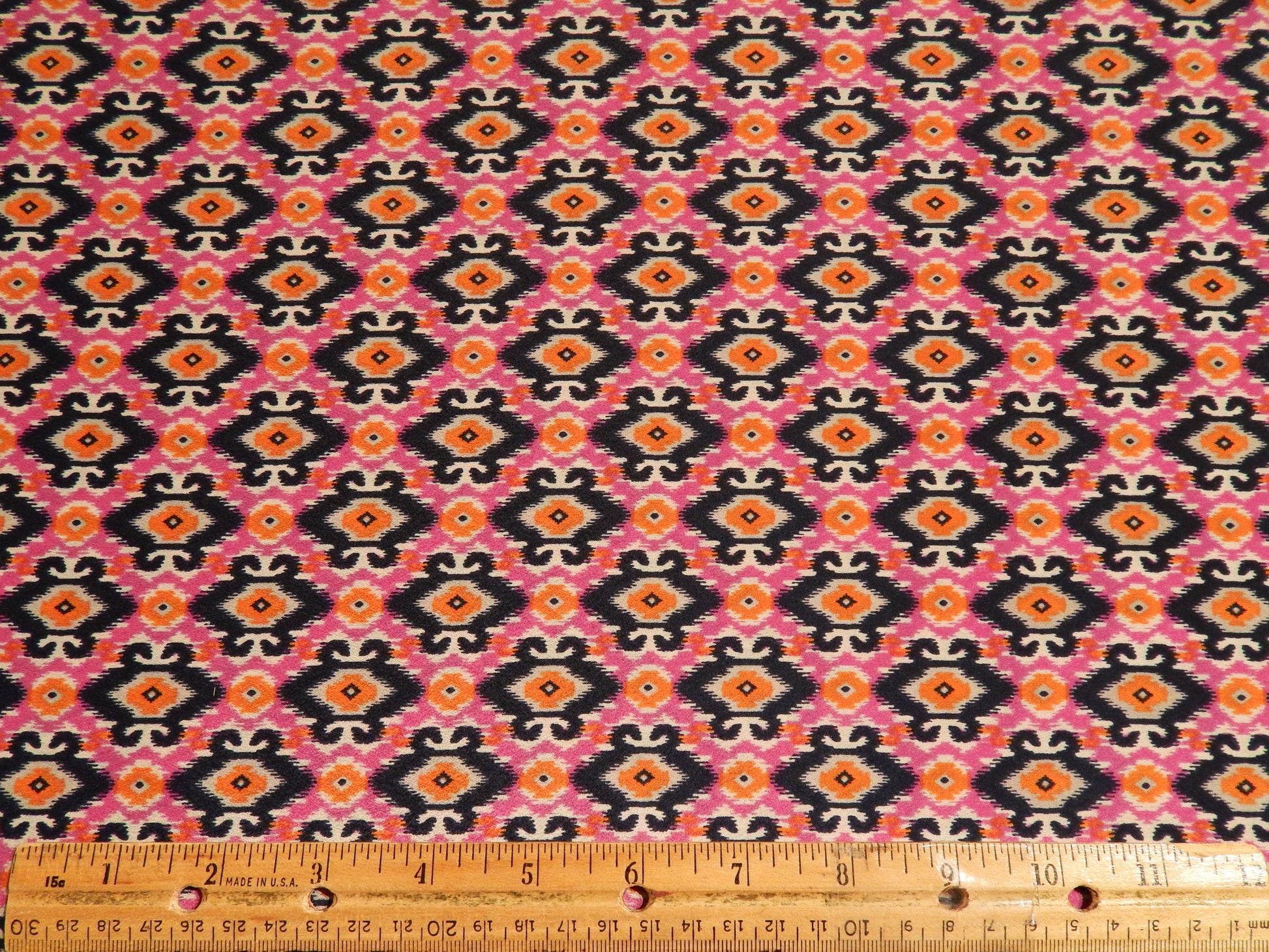 navy orange and magenta ikat satin