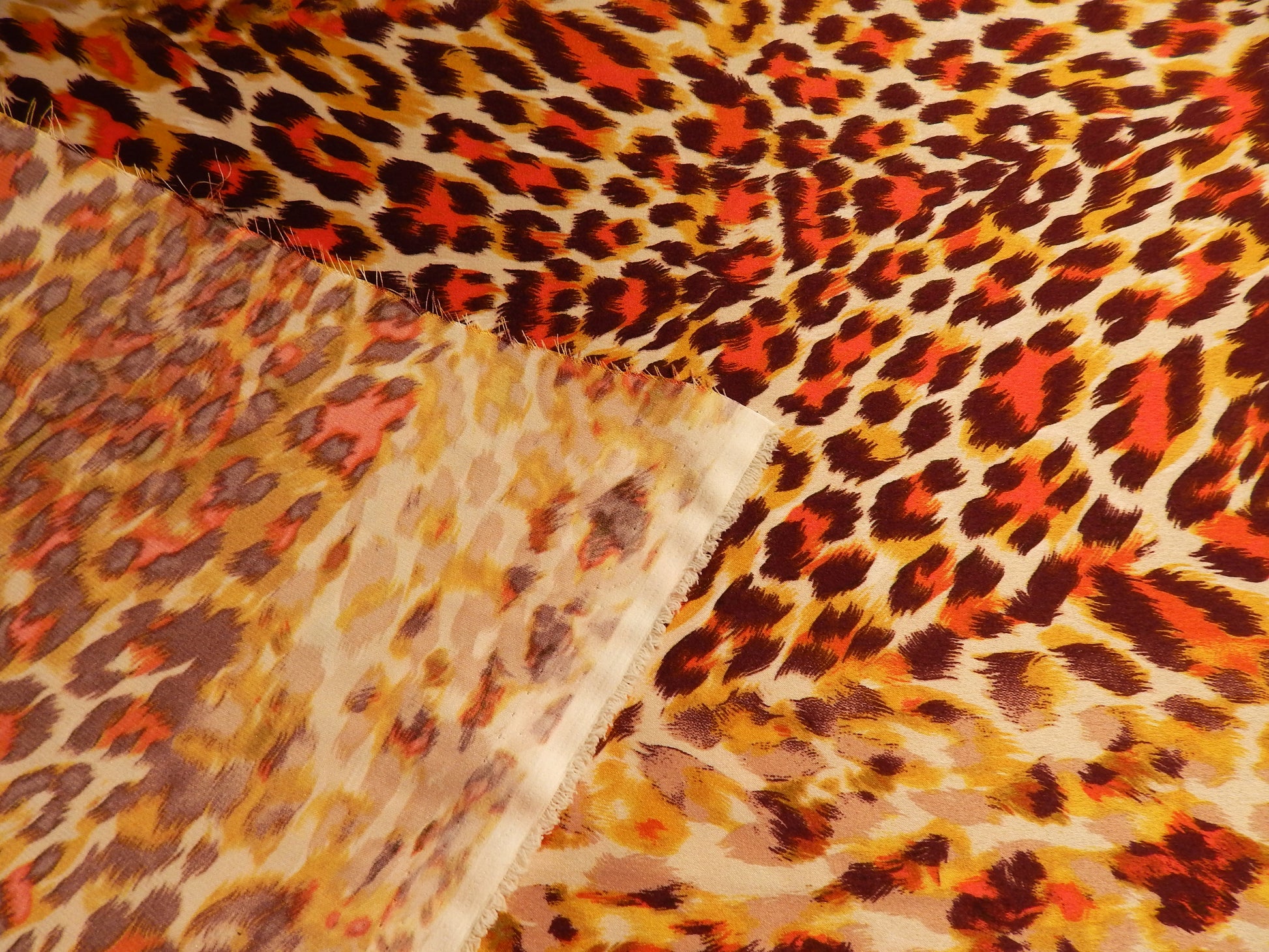 bronze and chocolate brown cheetah silky fabric