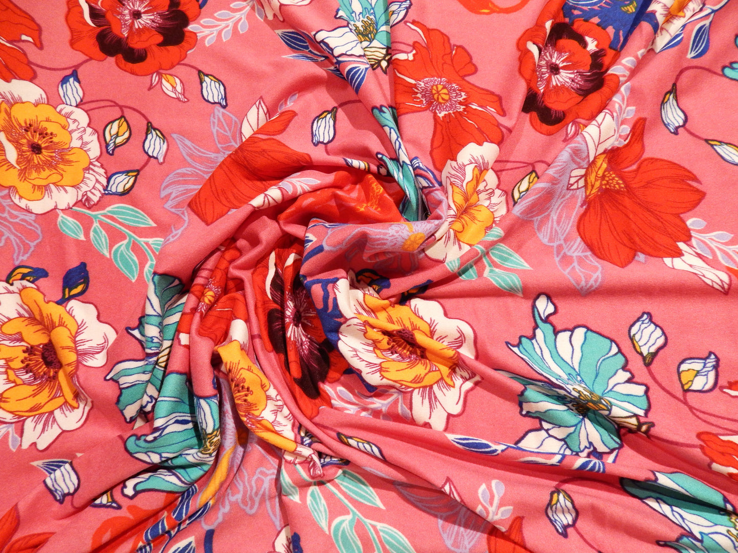 Bright Pink Pop Floral Double Brushed Jersey Knit