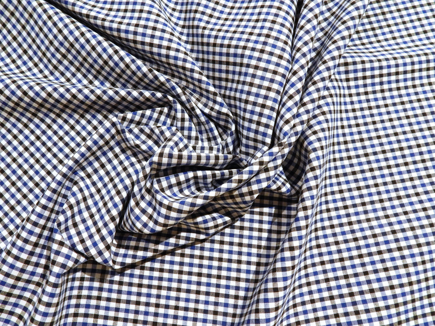 Blue and Black Plaid Stretch Shirting