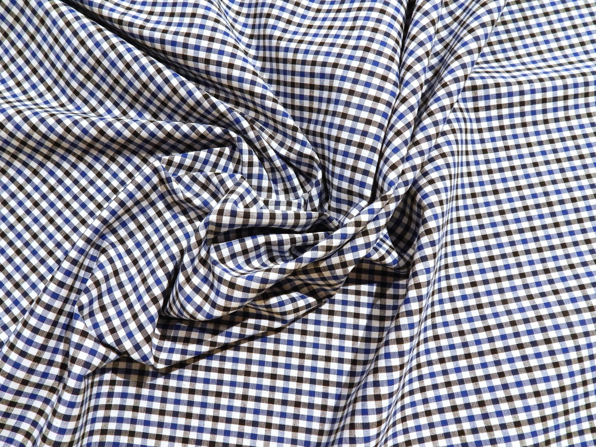 Blue and Black Plaid Stretch Shirting