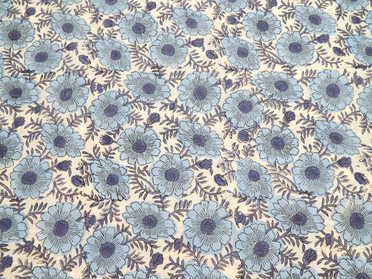 Big Blue Daisies - Handprinted Bagru Indian Cotton