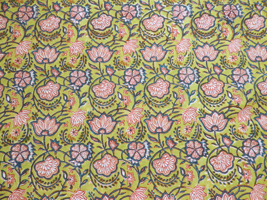 Green Vines of Life - Handprinted Bagru Indian Cotton