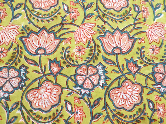 Green Vines of Life - Handprinted Bagru Indian Cotton