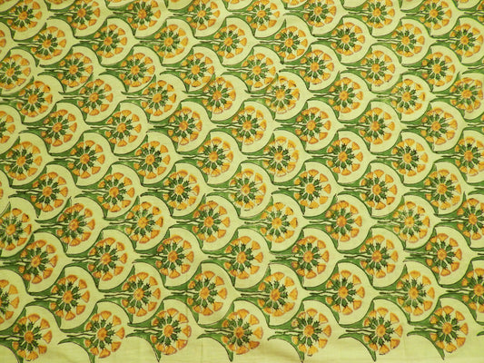 Chartreuse Floral Scallop - Handprinted Bagru Indian Cotton