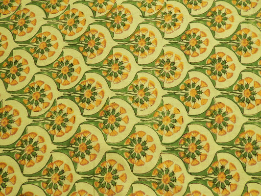 Chartreuse Floral Scallop - Handprinted Bagru Indian Cotton