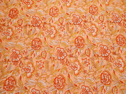 Peachy Tropics - Handprinted Bagru Indian Cotton