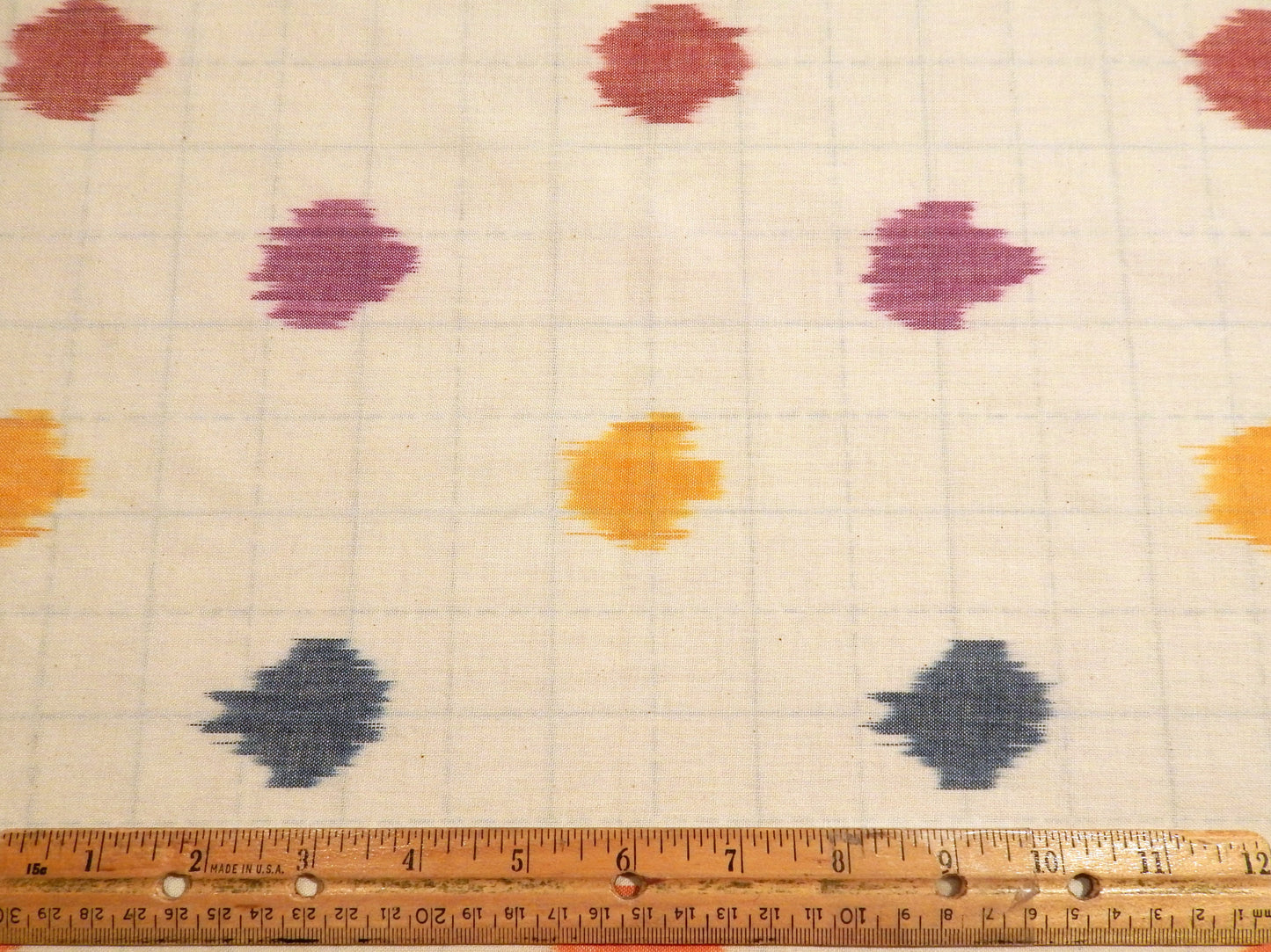 Rainbow Teardrops on White Cotton Ikat - Hand Dyed and Woven in India