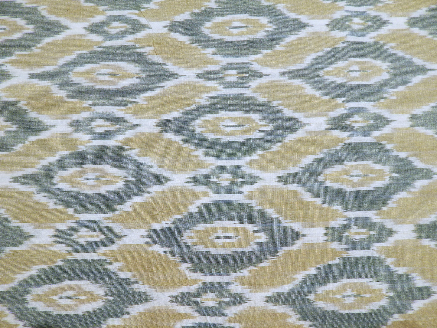 Teal and Taupe Diamonds Cotton Ikat - Hand Dyed and Woven in India