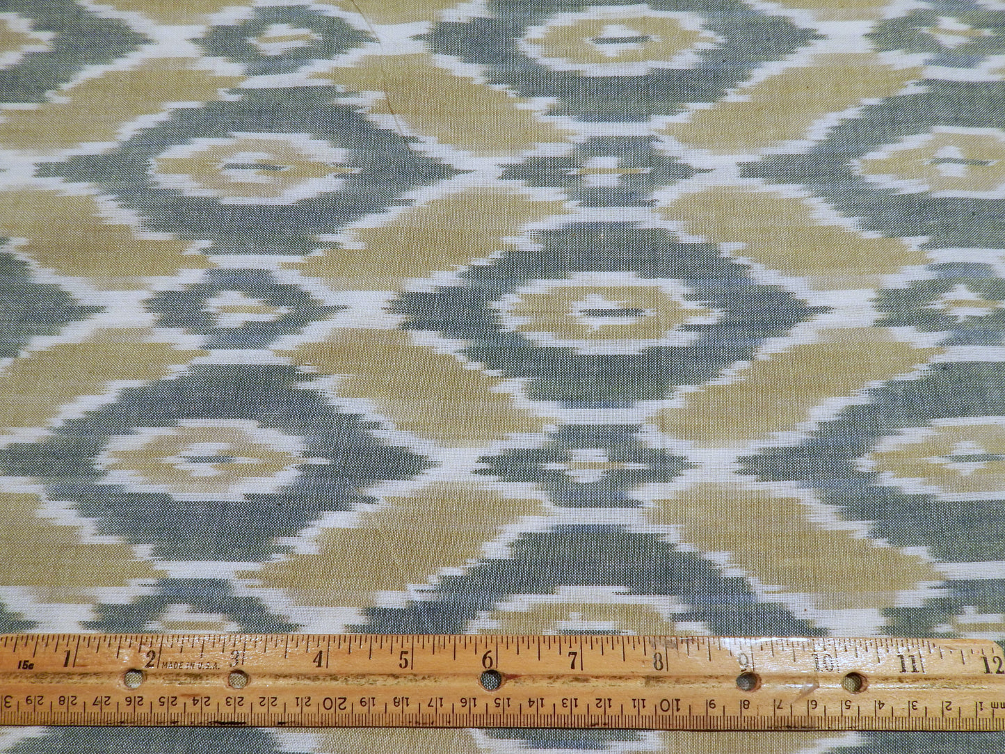 Teal and Taupe Diamonds Cotton Ikat - Hand Dyed and Woven in India