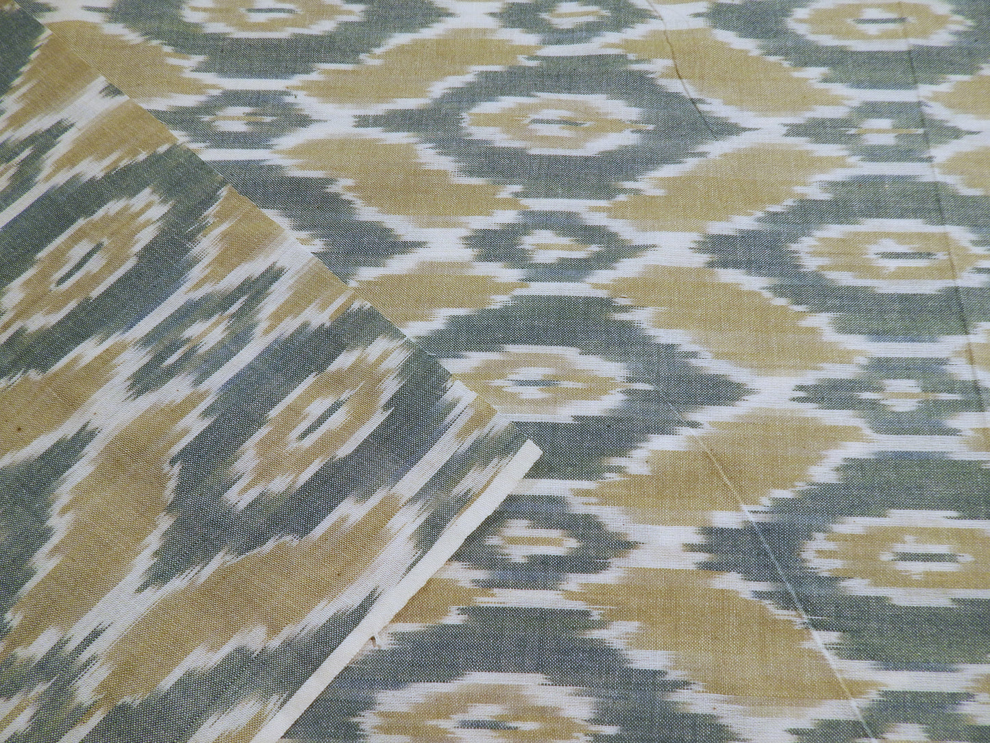 Teal and Taupe Diamonds Cotton Ikat - Hand Dyed and Woven in India