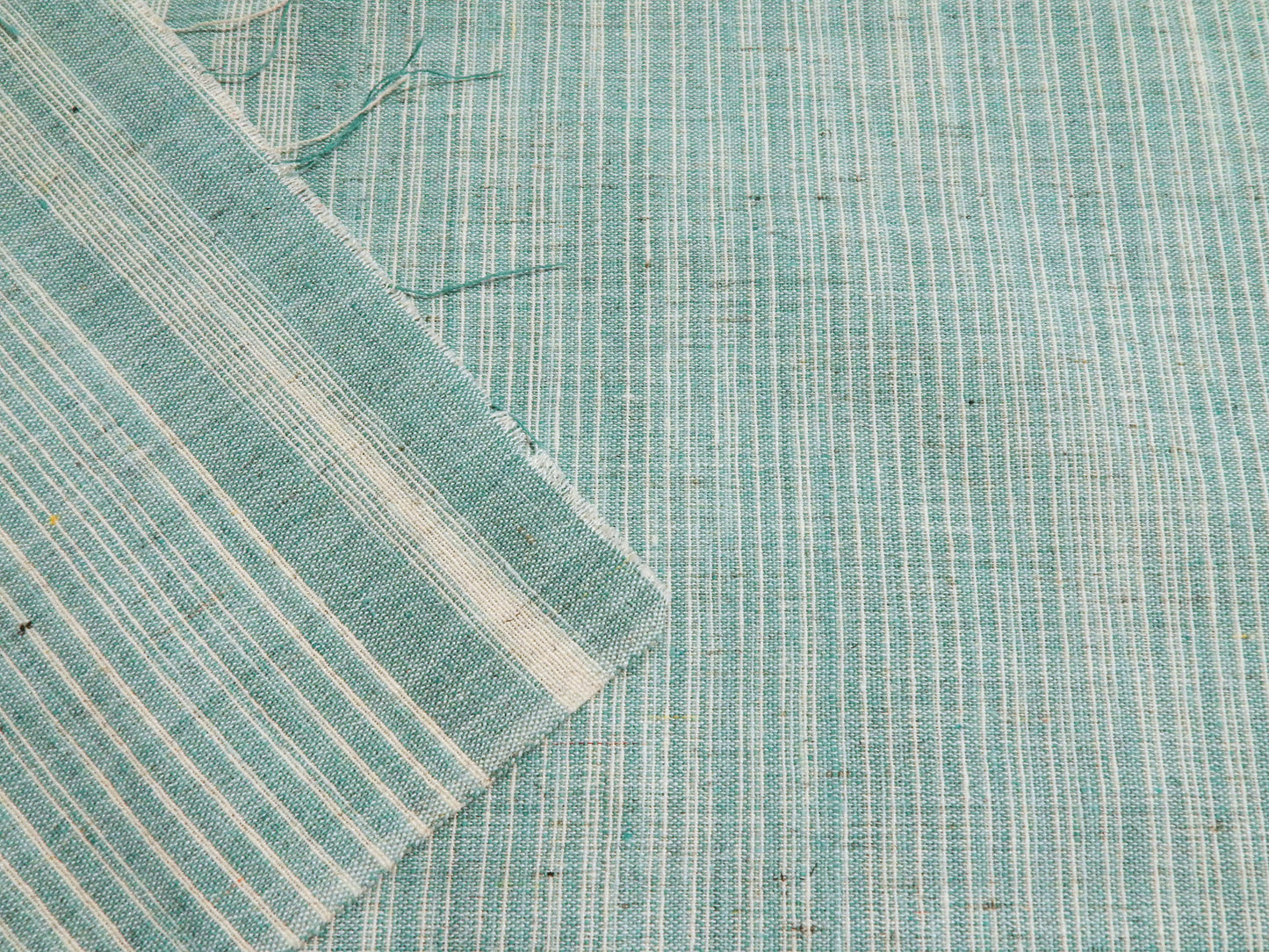 Striped Teal Slubby Cotton - Hand Dyed and Woven in India