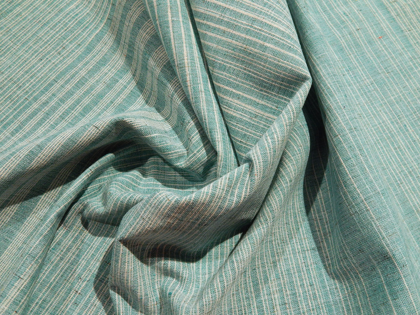 Striped Teal Slubby Cotton - Hand Dyed and Woven in India
