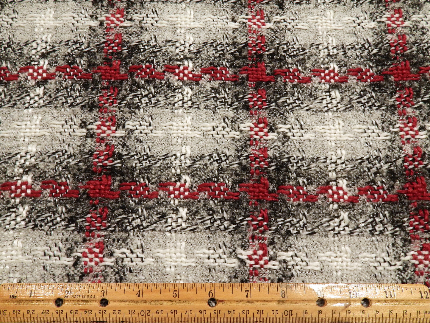 Charcoal and Cherry Rustic Plaid Tweed