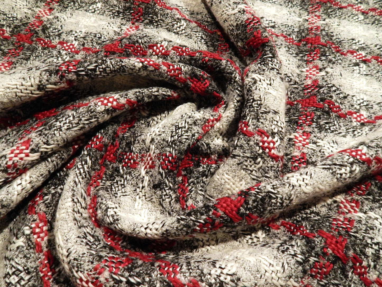 Charcoal and Cherry Rustic Plaid Tweed