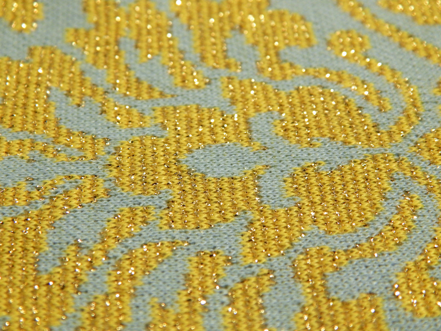 Aqua and Chartreuse Floral Metallic Double Knit - REMNANT SALE
