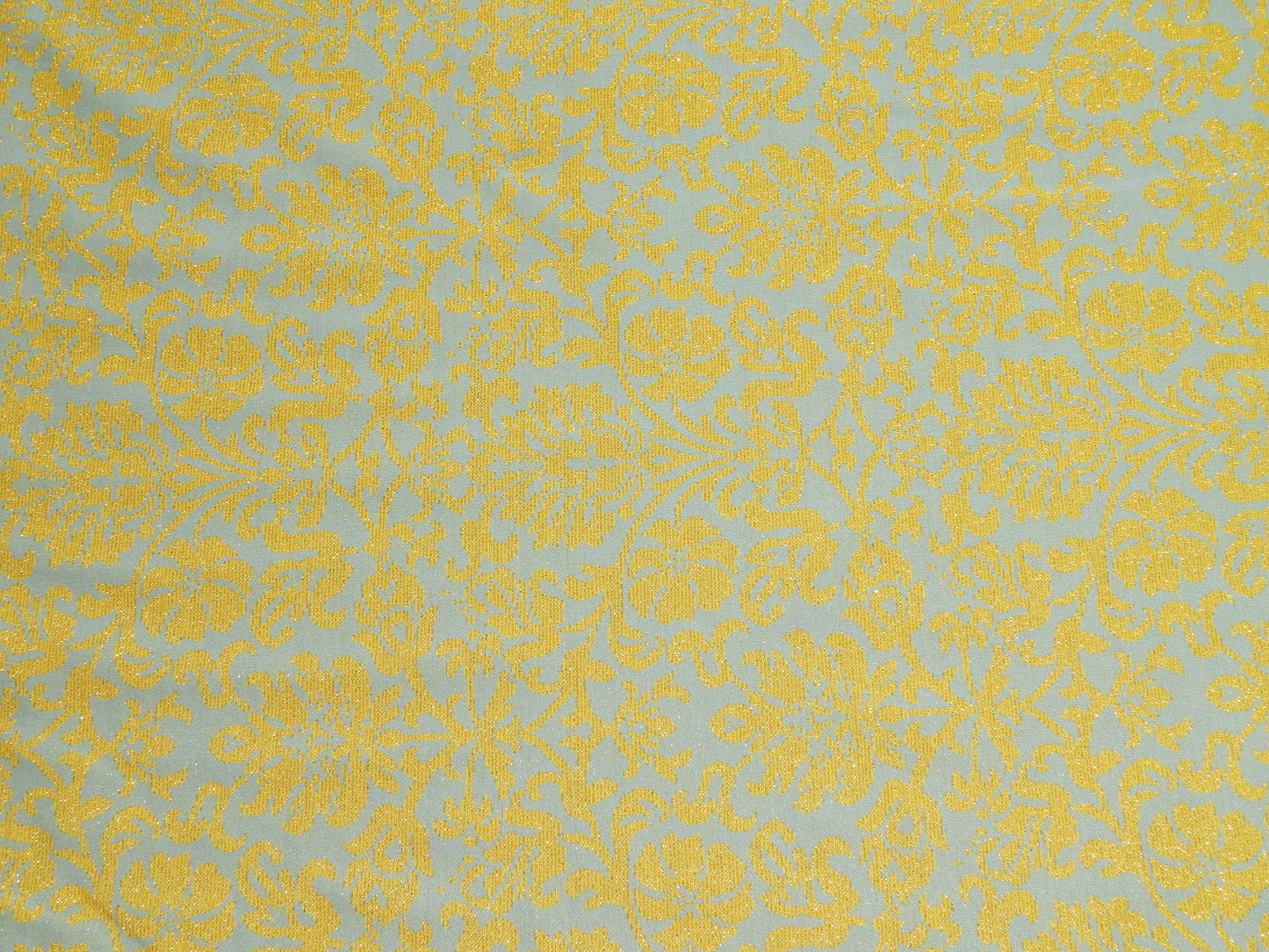 Aqua and Chartreuse Floral Metallic Double Knit - REMNANT SALE