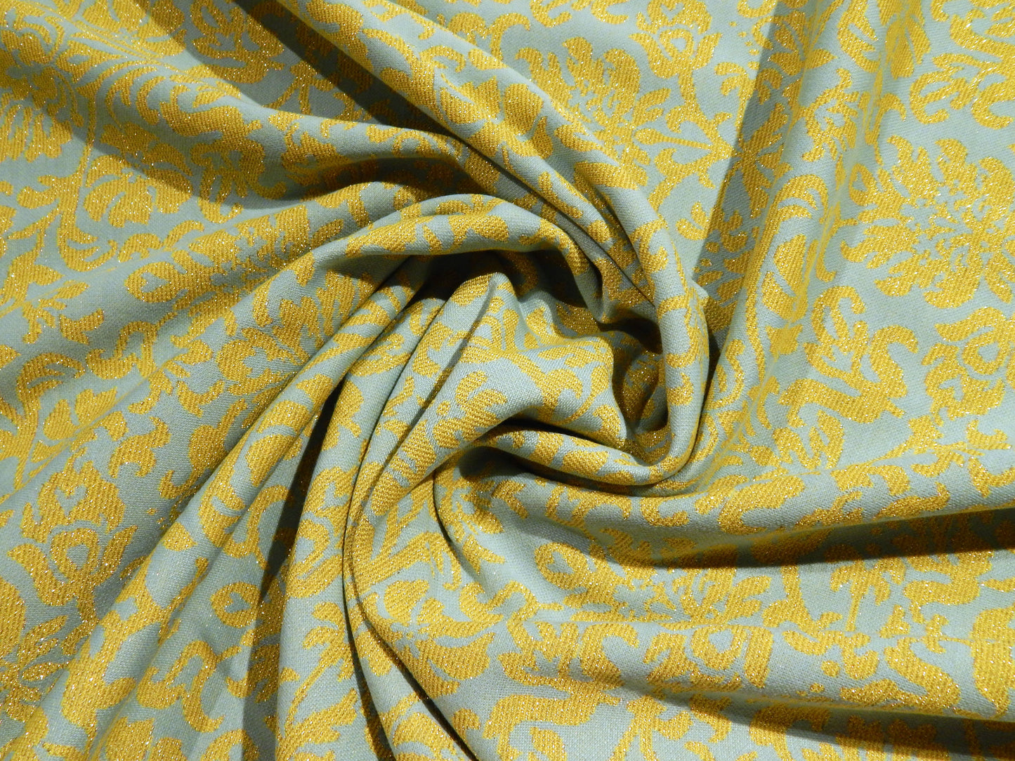 Aqua and Chartreuse Floral Metallic Double Knit - REMNANT SALE