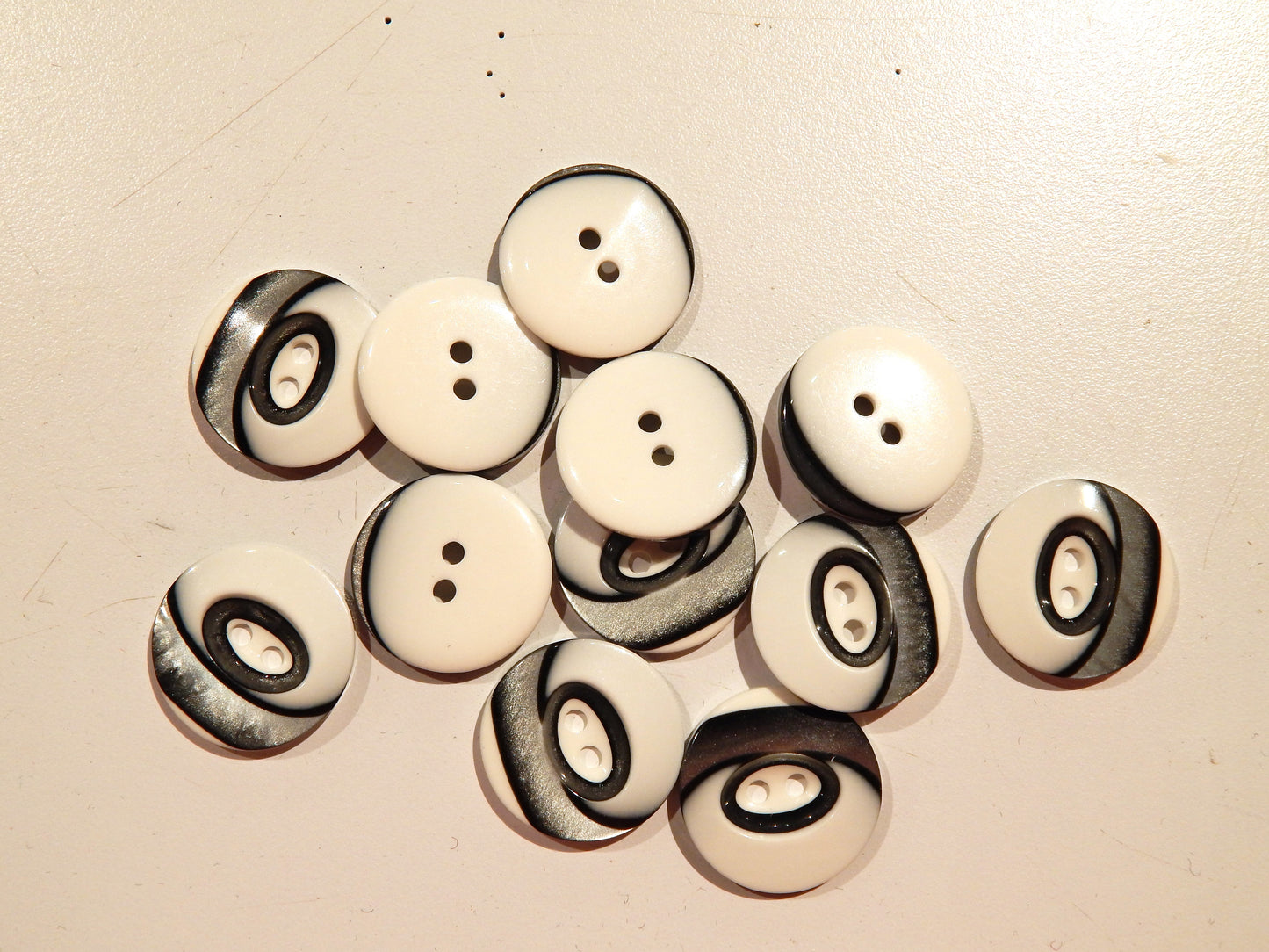 Black and White Asymmetrically Ringed Buttons  - Multiple Sizes