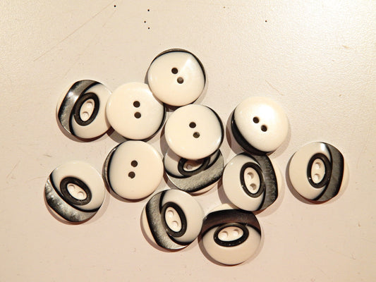 Black and White Asymmetrically Ringed Buttons  - Multiple Sizes