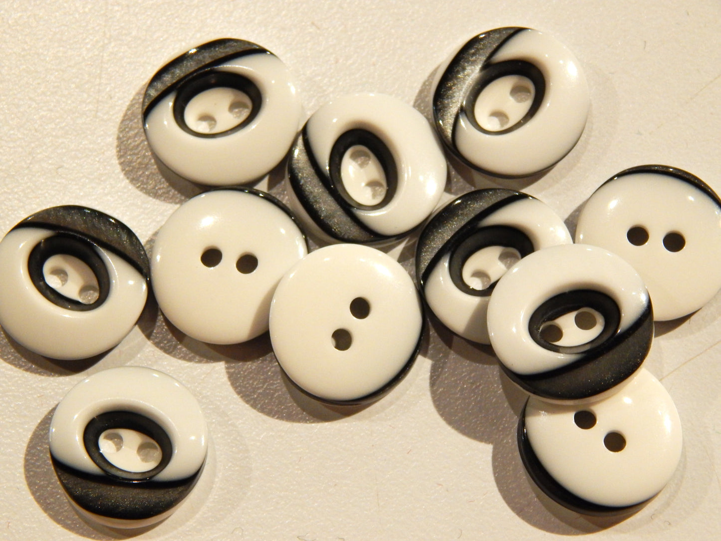 Black and White Asymmetrically Ringed Buttons  - Multiple Sizes