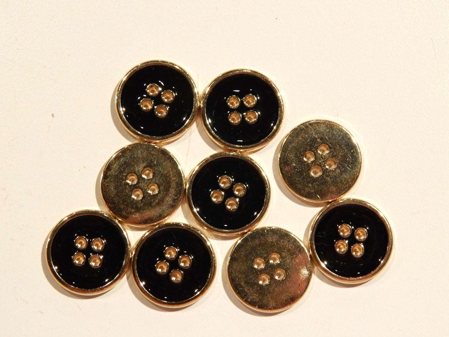 Black and Gold Rimmed 4 Hole Buttons - Multiple Sizes