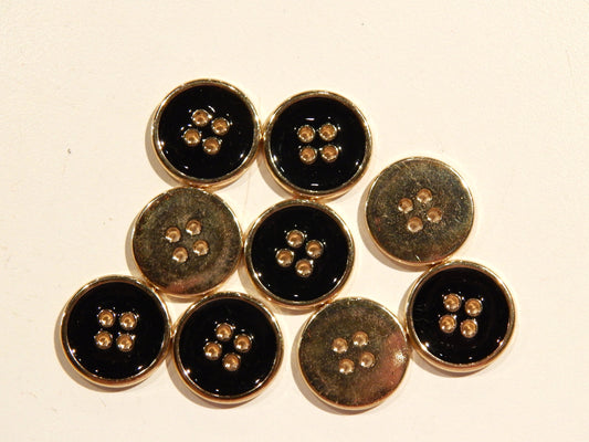 Black and Gold Rimmed 4 Hole Buttons - Multiple Sizes