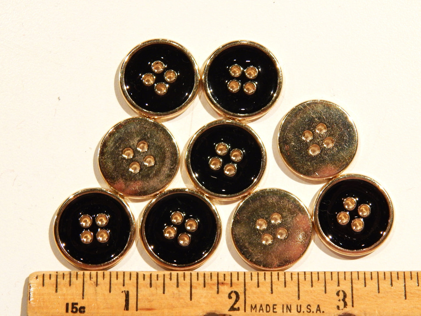 Black and Gold Rimmed 4 Hole Buttons - Multiple Sizes