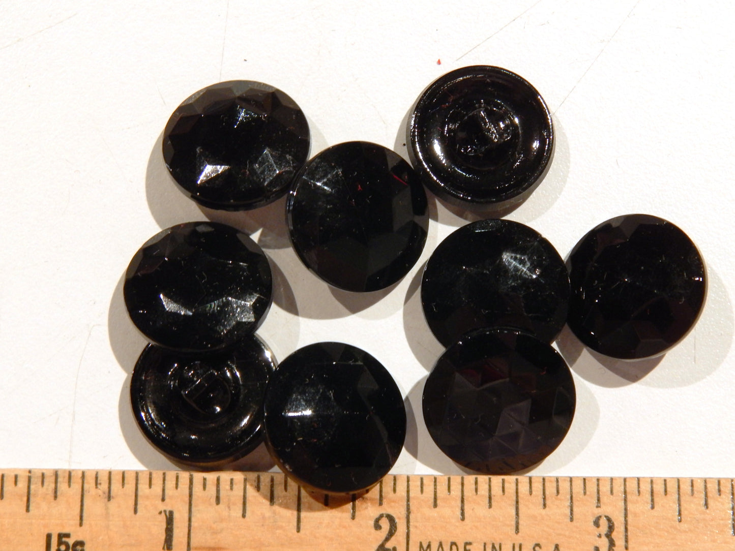 Black Glass Gem Cut Buttons  - Multiple Sizes