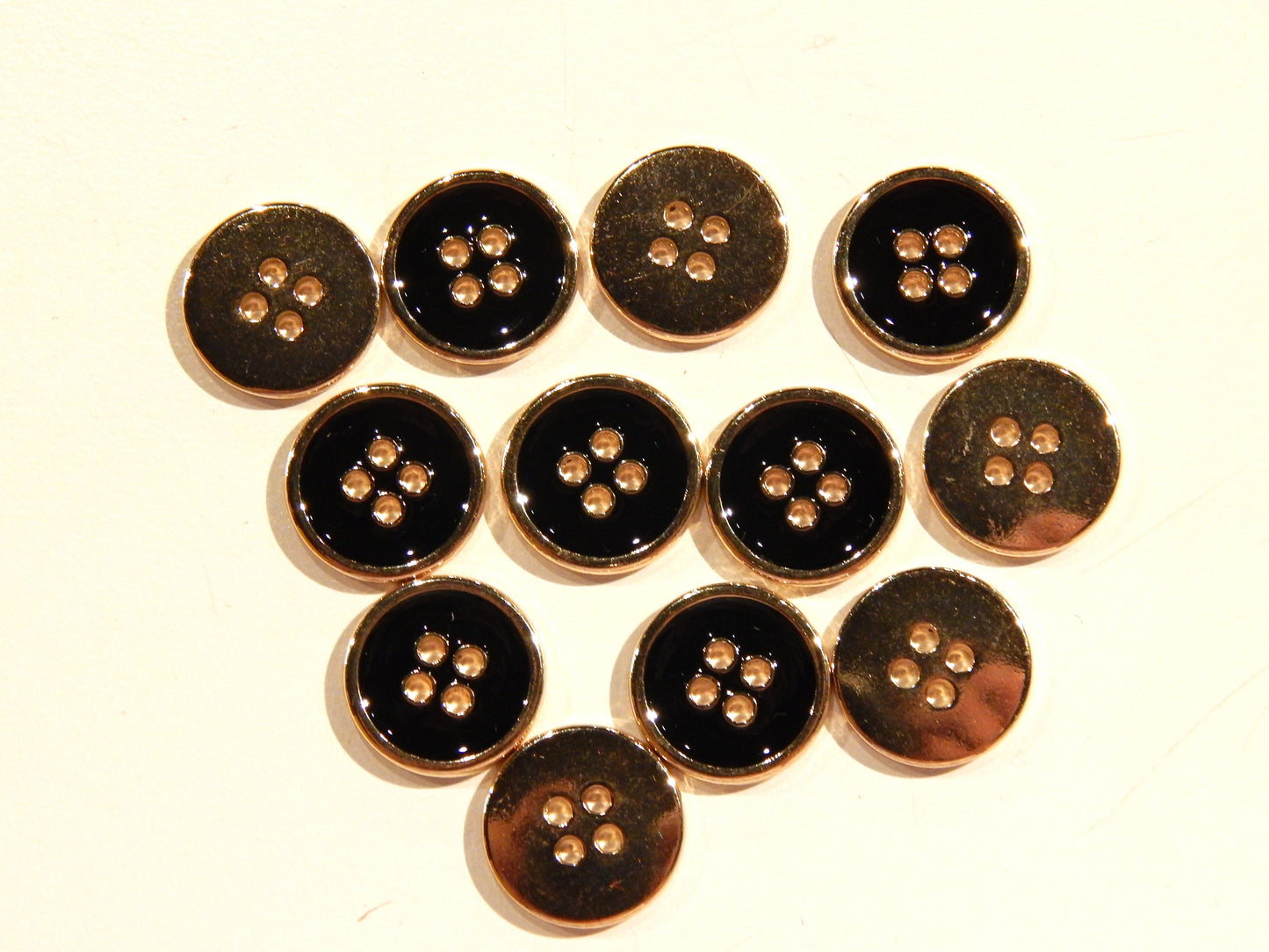 Black and Gold Rimmed 4 Hole Buttons - Multiple Sizes