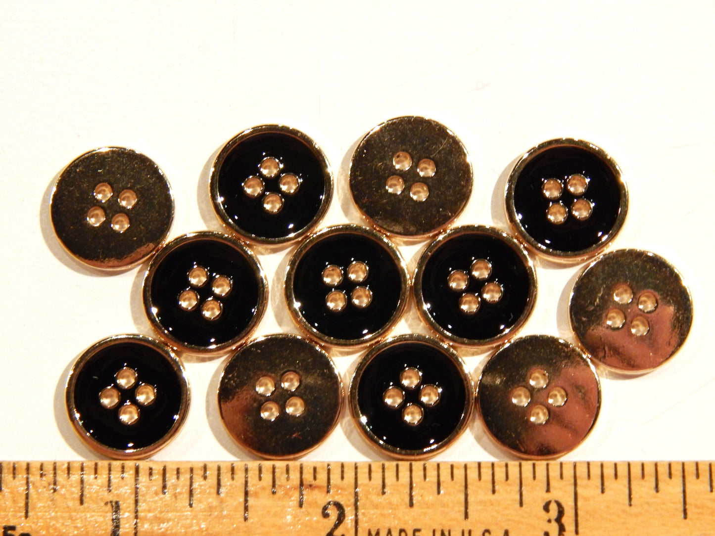 Black and Gold Rimmed 4 Hole Buttons - Multiple Sizes