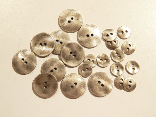 Burnished Silver Two Hole Buttons - Multiple Sizes