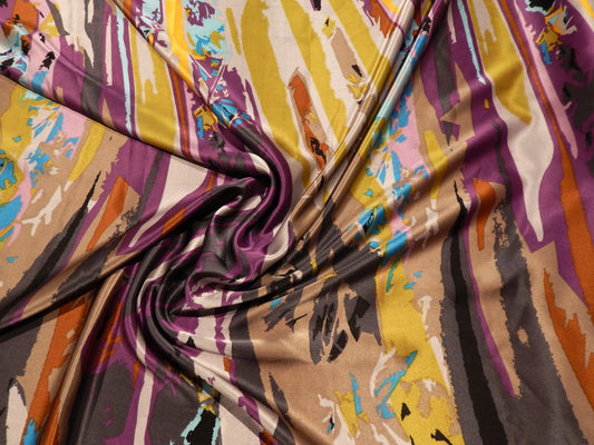 Cool Tones Abstract Stripe Silk Charmeuse