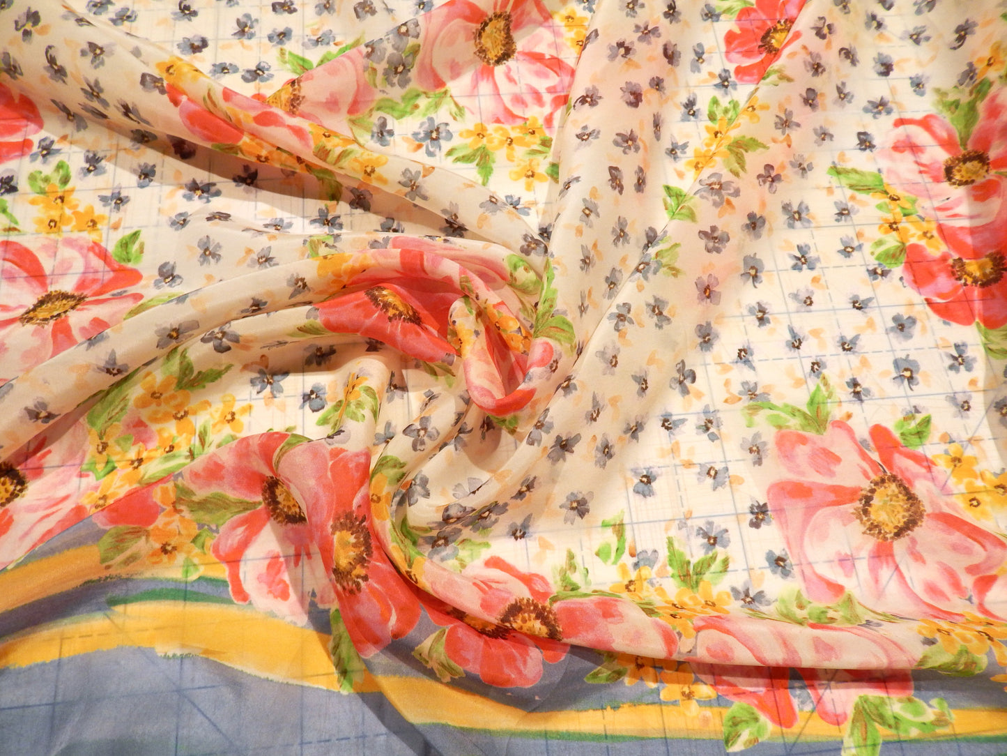 Floral Border Print Silk Chiffon