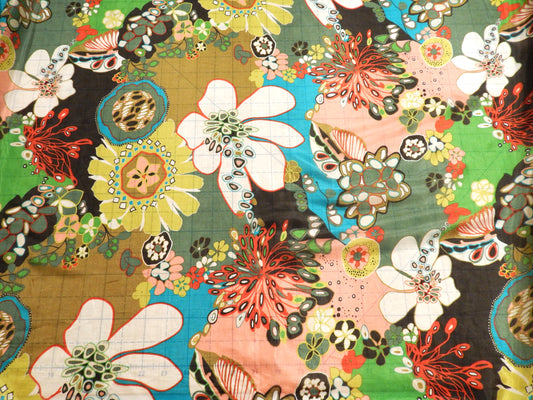 Asian Flower Patch Abstract Silk Habotai