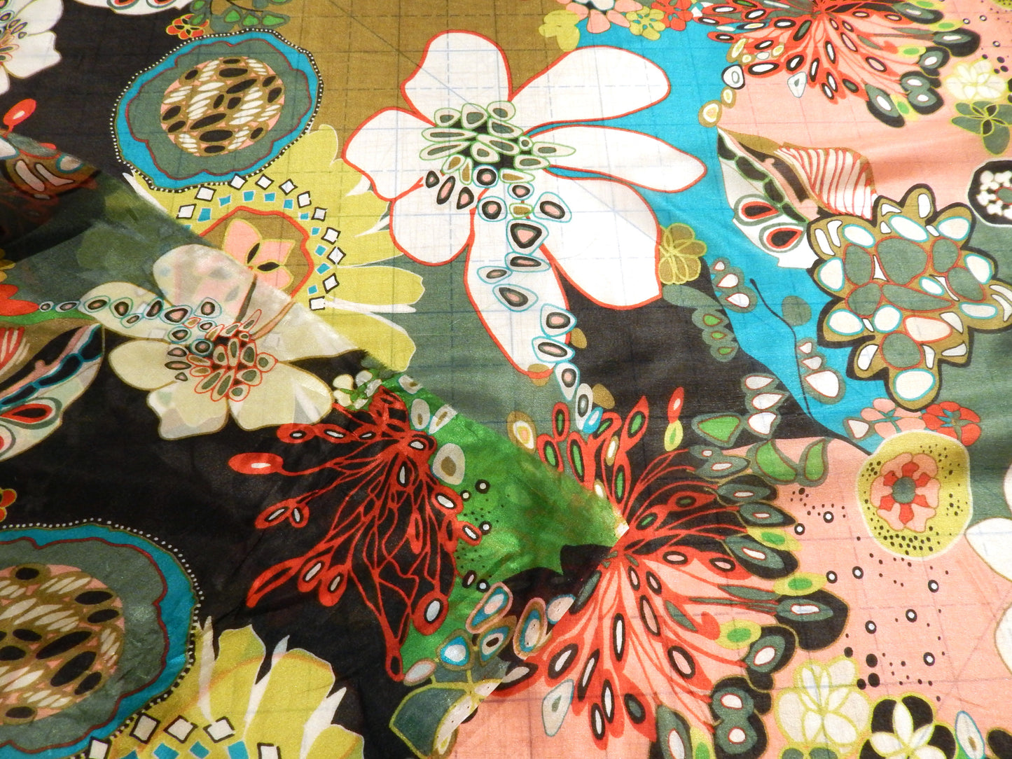 Asian Flower Patch Abstract Silk Habotai