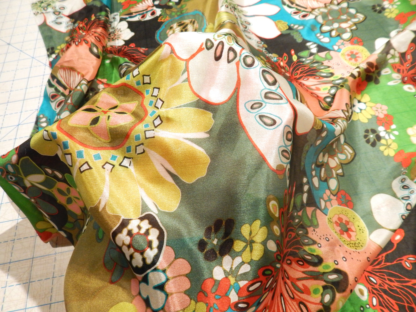 Asian Flower Patch Abstract Silk Habotai