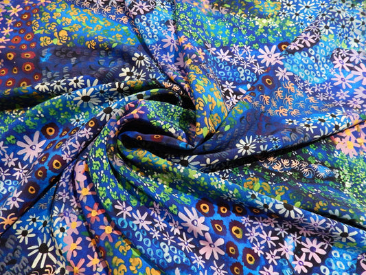Deep Sea Floral Silk Satin