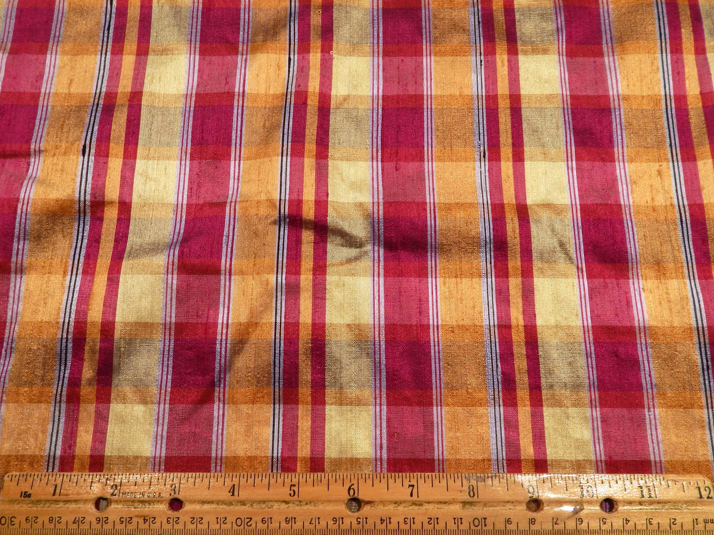 Berry, Gold, & Blue Plaid Silk Dupioni