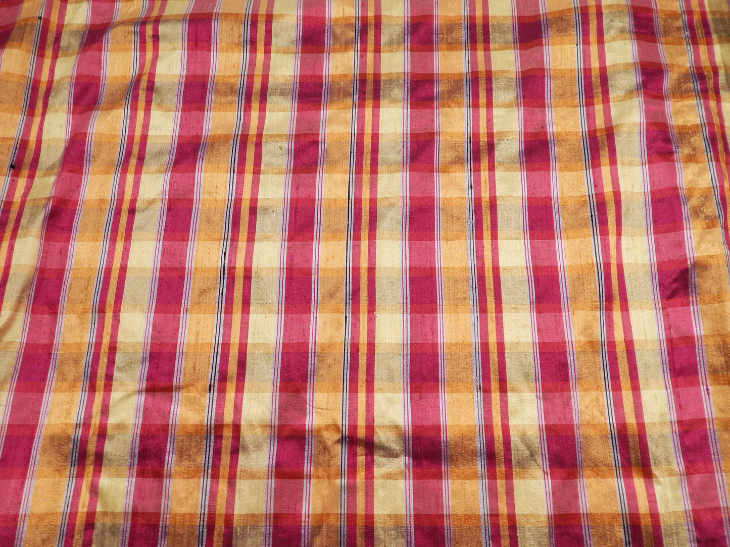Berry, Gold, & Blue Plaid Silk Dupioni