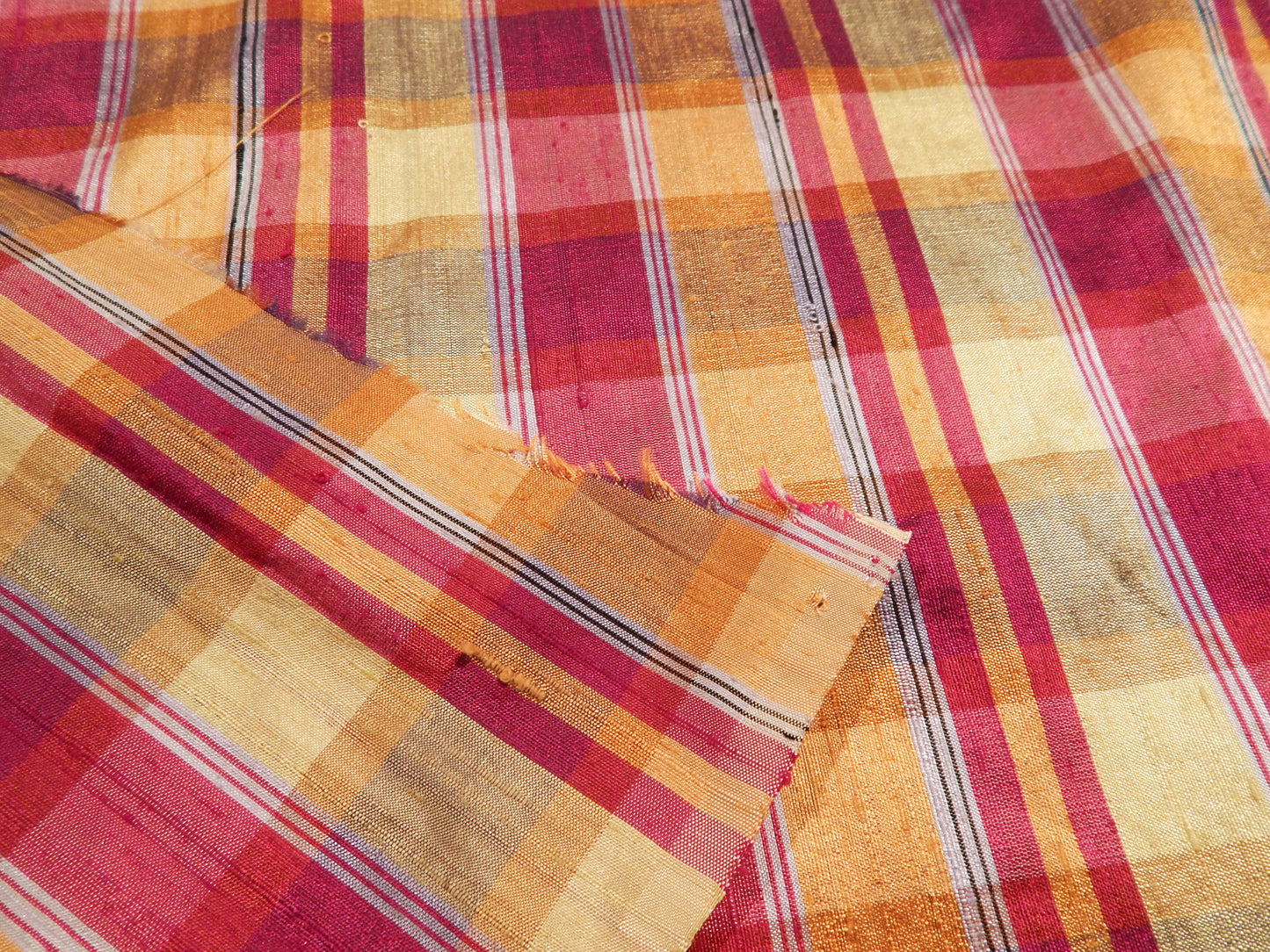 Berry, Gold, & Blue Plaid Silk Dupioni