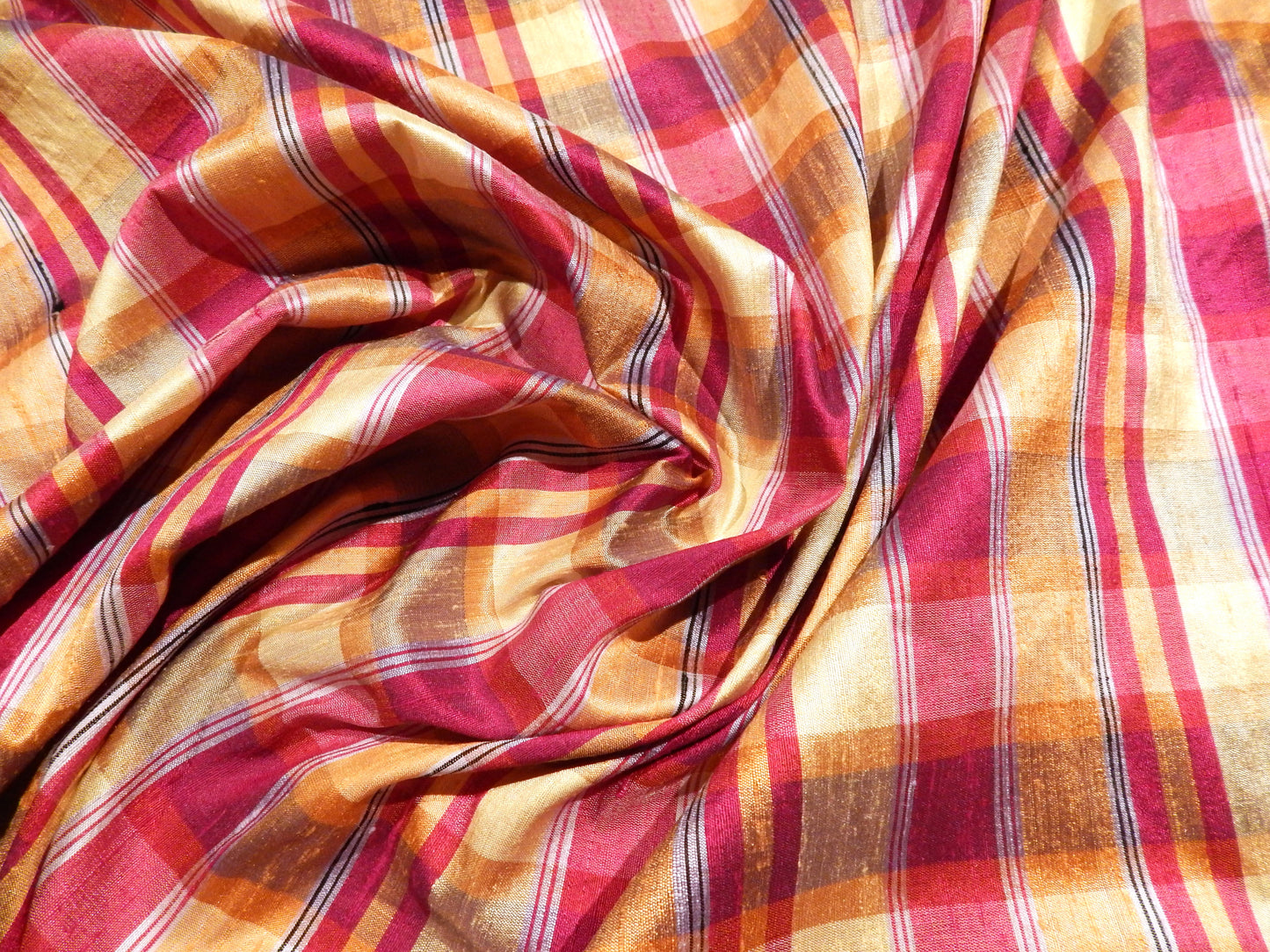 Berry, Gold, & Blue Plaid Silk Dupioni