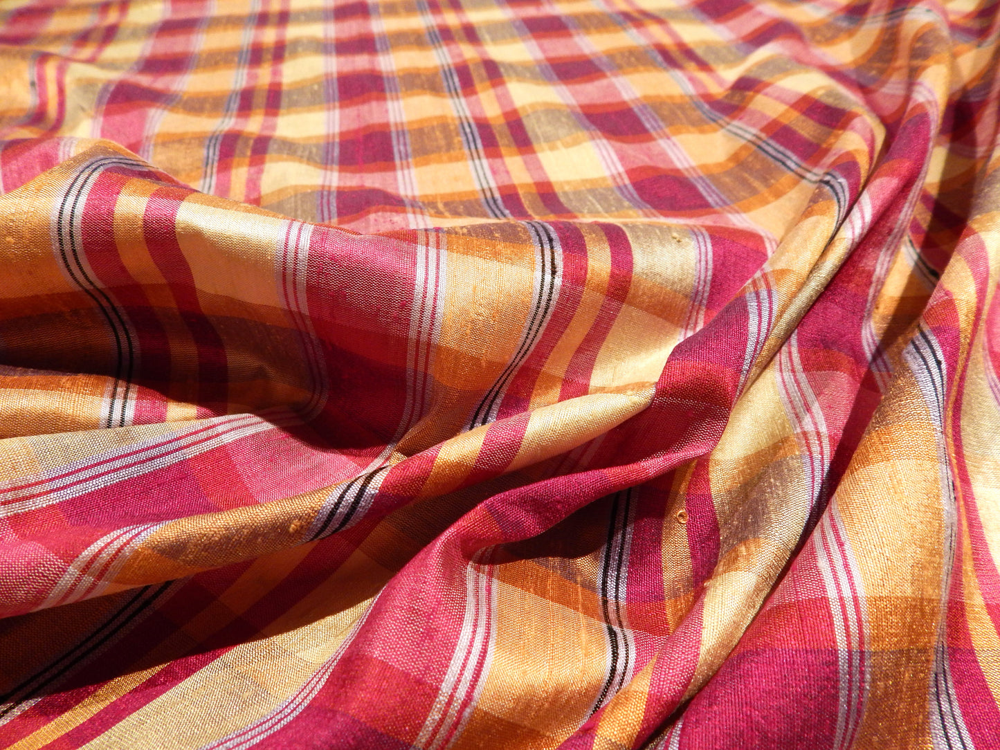 Berry, Gold, & Blue Plaid Silk Dupioni